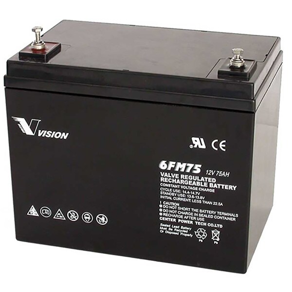 Vision 6FM75-X Battery 12V 75Ah Sealed Rechargeable