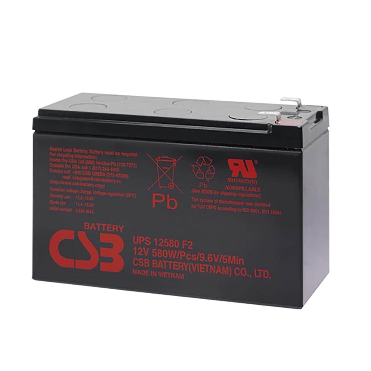 CSB UPS12580F2 Battery 12v 580W Valve Regulated Lead Acid OSI Batteries